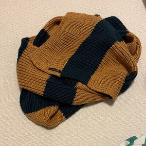 Zara Men’s Striped Knit Scarf in Mustard and navy